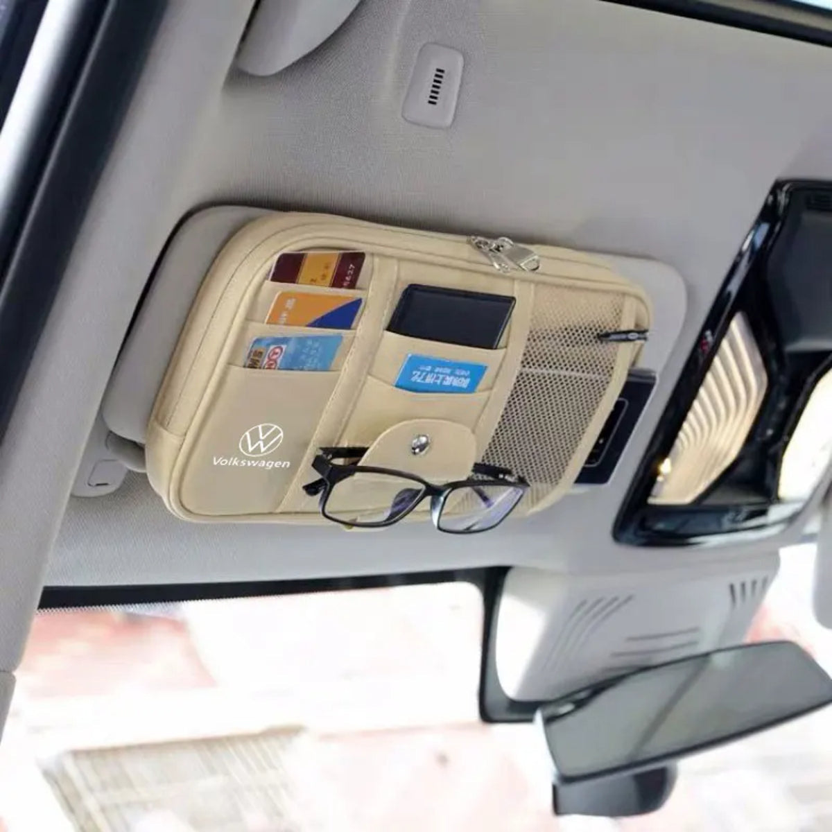 Car Sun Visor Organiser - Sunglasses Holder and Zip Pocket