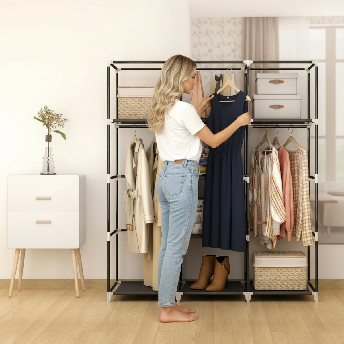 Portable Wardrobe - Non-Woven Fabric Storage Closet with Shelves