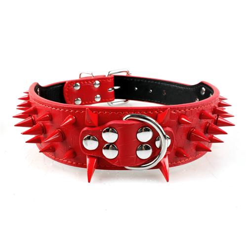 Wide Sharp Spiked Studded Leather Dog Collars