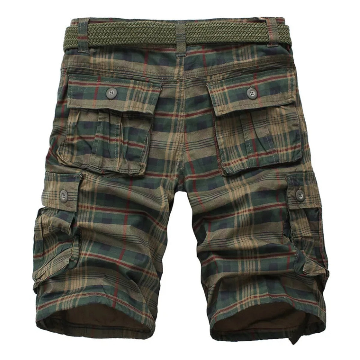Men's Plaid Beach Shorts - Casual Summer Military-Style Short Pants