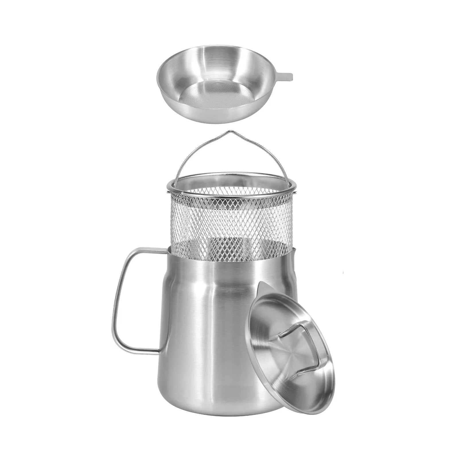 Stainless Steel Oil Storage Pot with Fine Mesh Strainer and Fry Basket