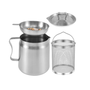 Stainless Steel Oil Storage Pot with Fine Mesh Strainer and Fry Basket