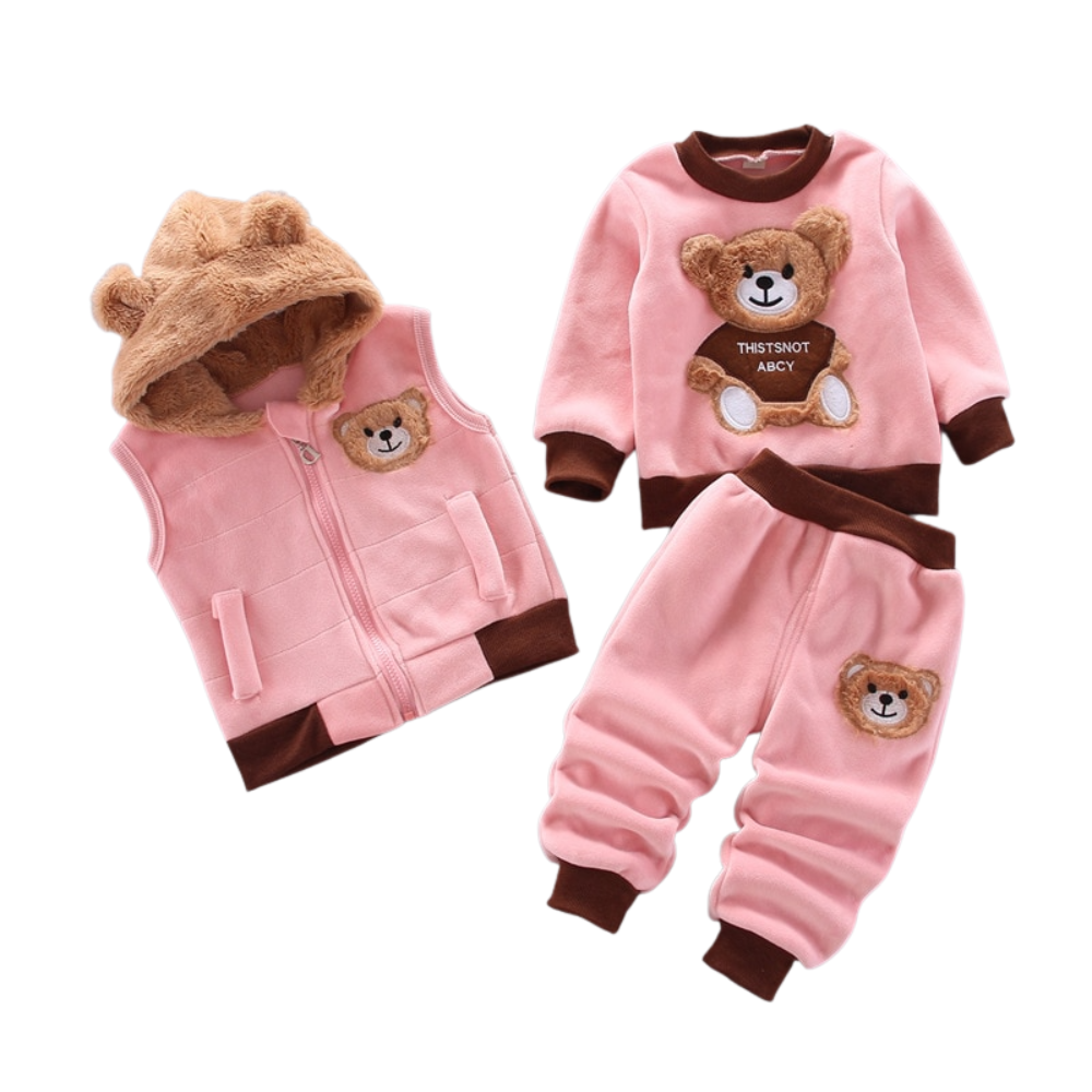 3 Pcs Winter Baby Thick Fleece Bear Jacket Clothes Set