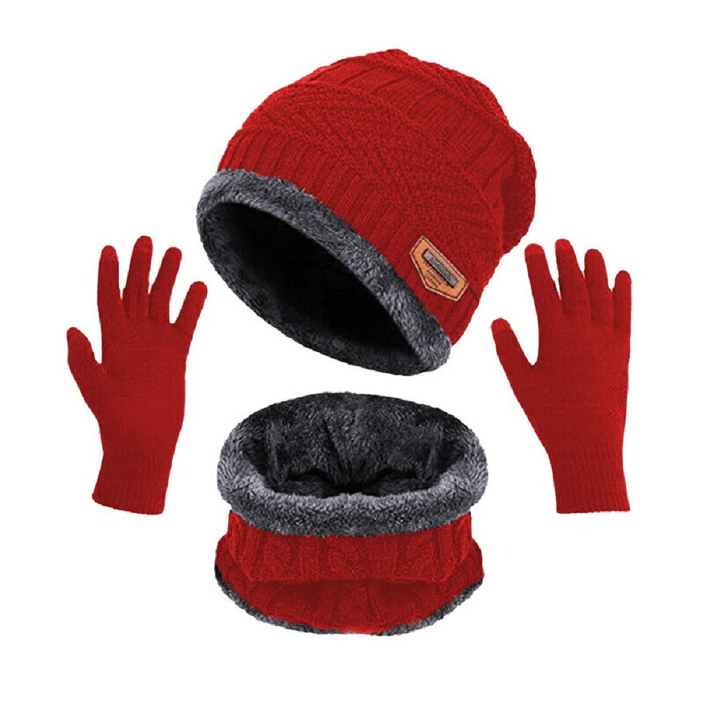 Beanie Hat Scarf Touch Screen Gloves Set for Men and Women
