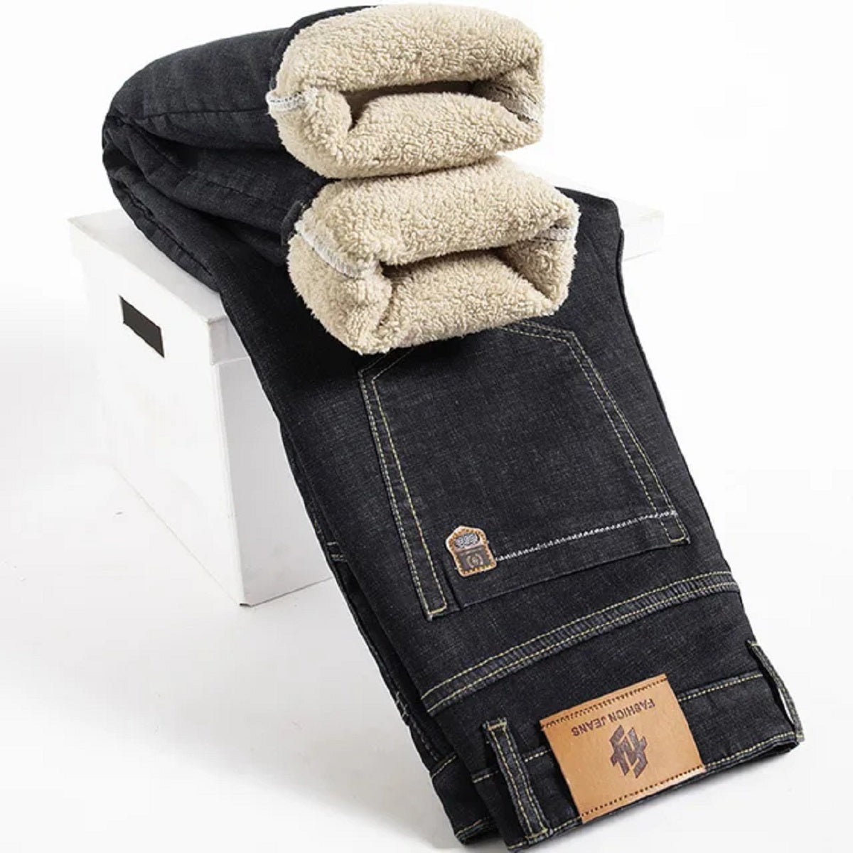 Men's Winter Fleece Lined Jean Thermal Warm Denim Pants