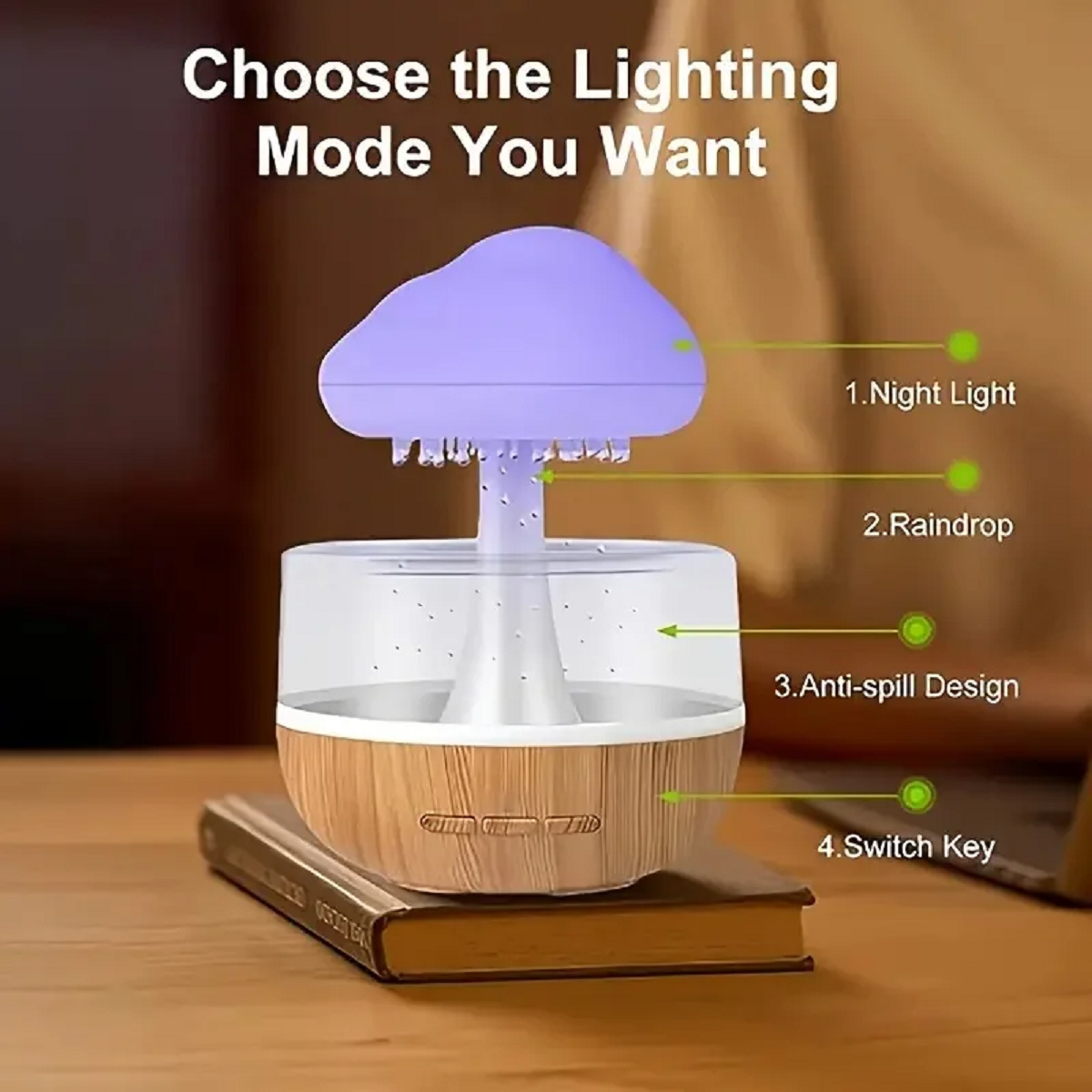 Rain Cloud Humidifier Colorful Mushroom Raindrop Atmosphere Lamp