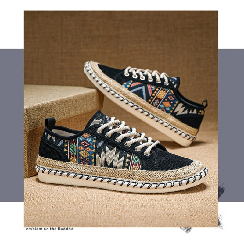 Men's Ethnic Style Canvas Shoes - Breathable Flat Fisherman Loafers