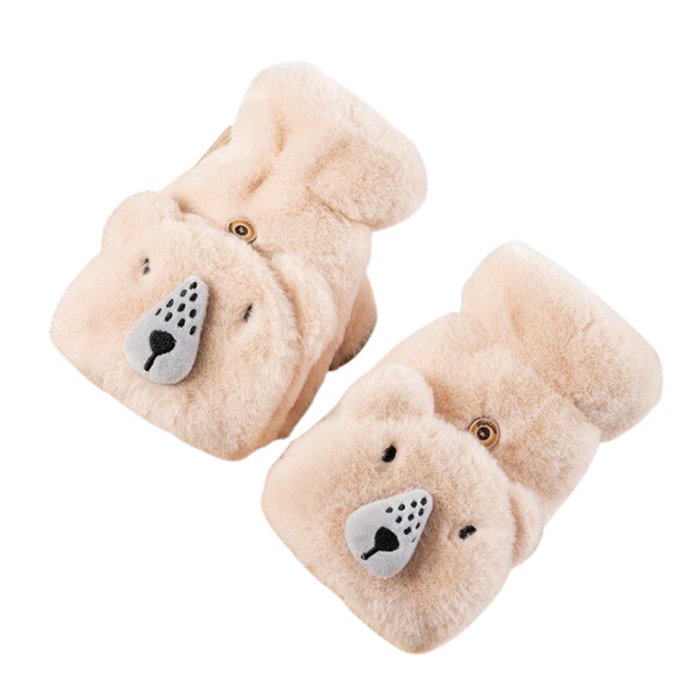 Women's Cute Bear Fur Mittens Winter Gloves