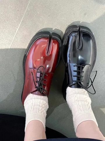 Women's Tabi Split-Toe Loafers - Chunky Lace-Up Platform Flats