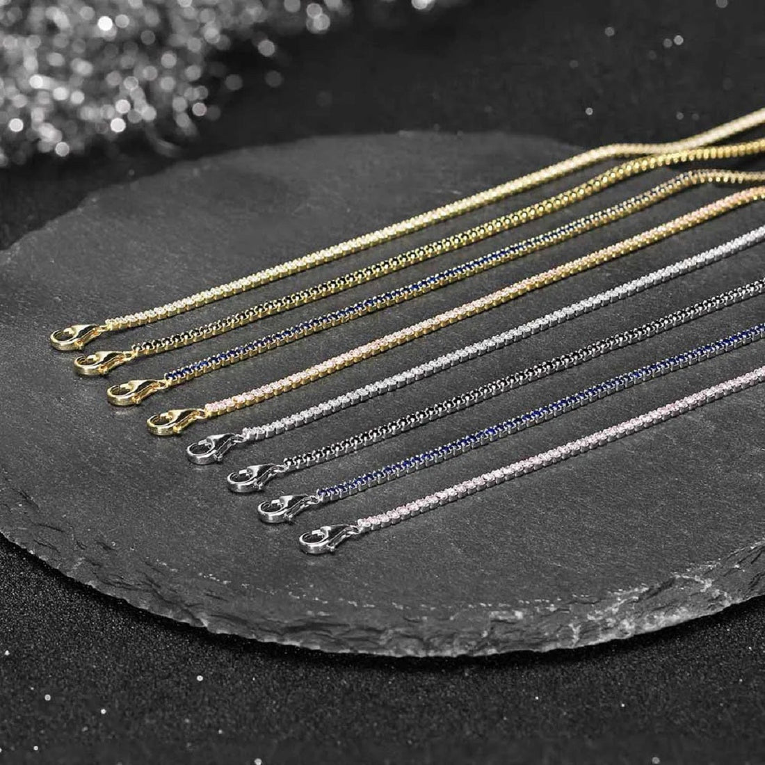 Multicolour Zircon Tennis Sterling Silver Chain Bracelet for Women