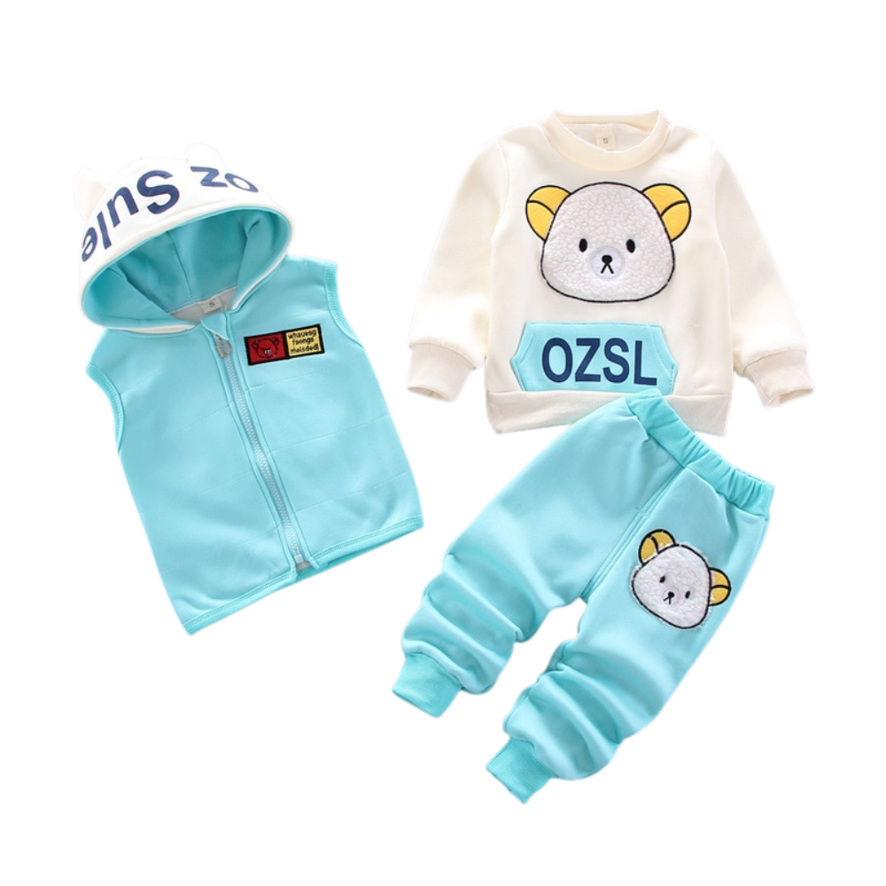 3 Pcs Winter Baby Thick Fleece Bear Jacket Clothes Set