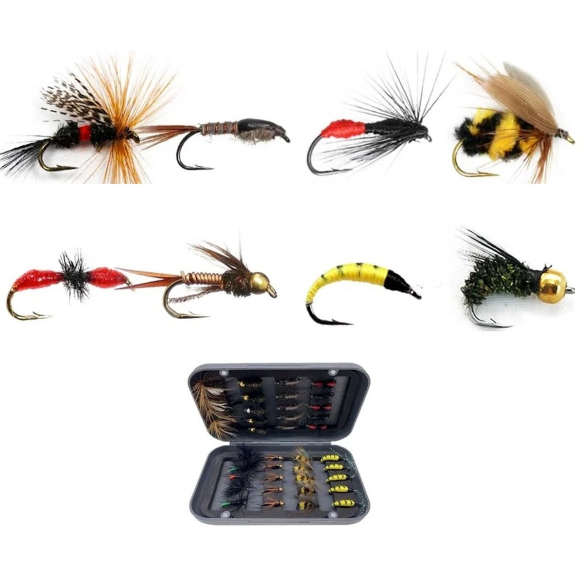 Trout Fly Fishing Lure Set - 32-112 Pcs Dry Wet Flies with Fly Box