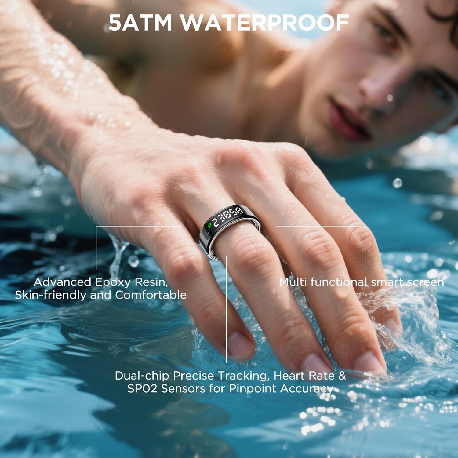 Smart Ring with Display - Touchscreen Health Tracker 5ATM Waterproof