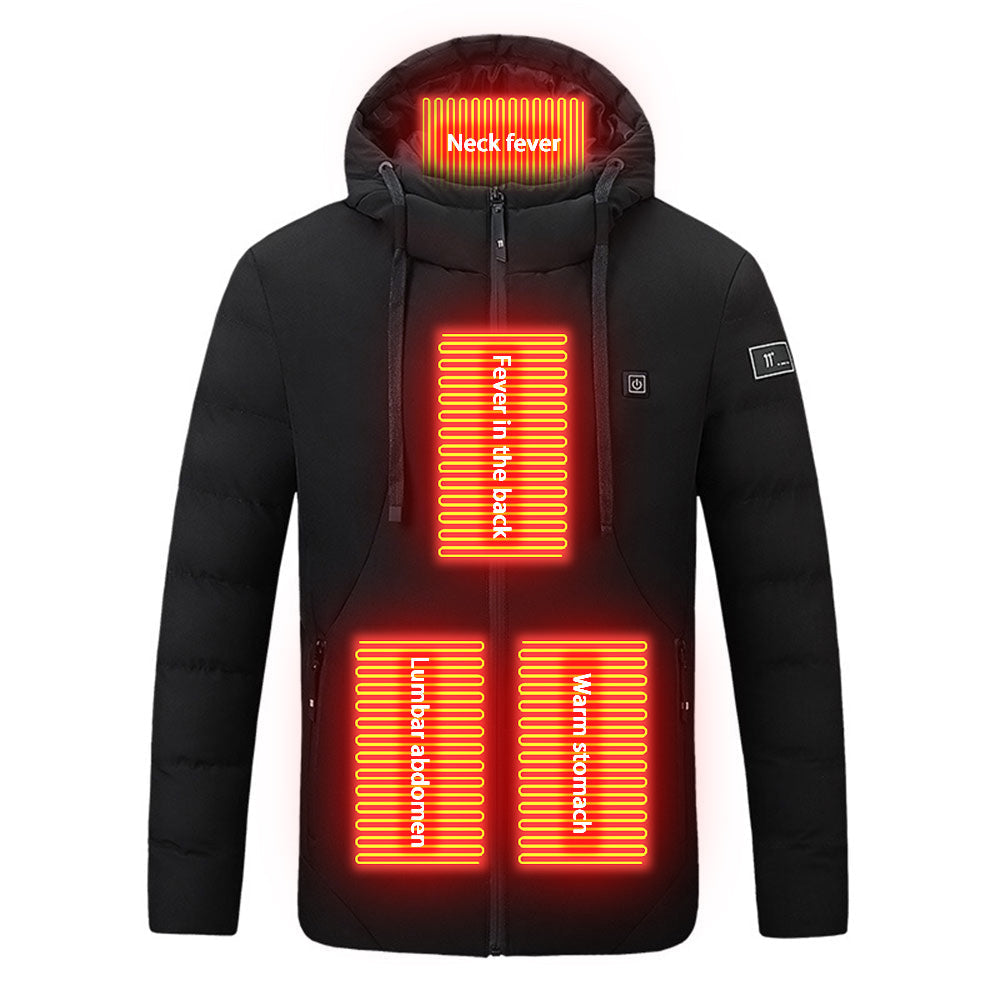 4 Areas Smart Heating Cotton Electric Hooded Jacket