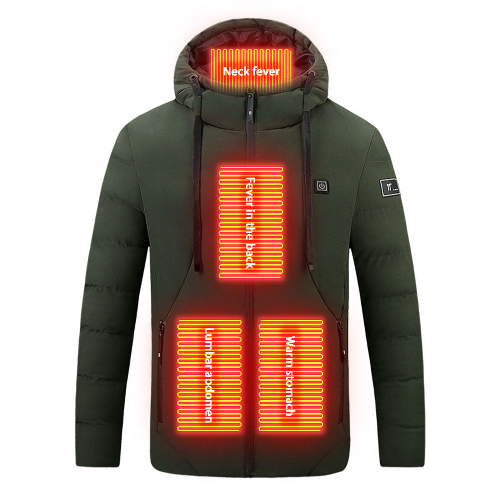 4 Areas Smart Heating Cotton Electric Hooded Jacket