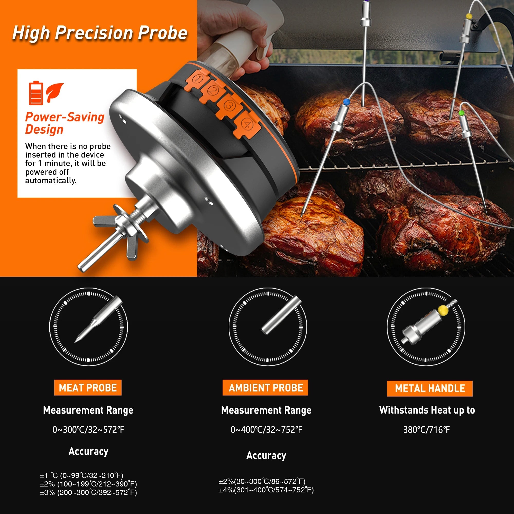 Wireless Bluetooth Meat Thermometer - 2/4-Probe App-Controlled Bbq Oven Grill
