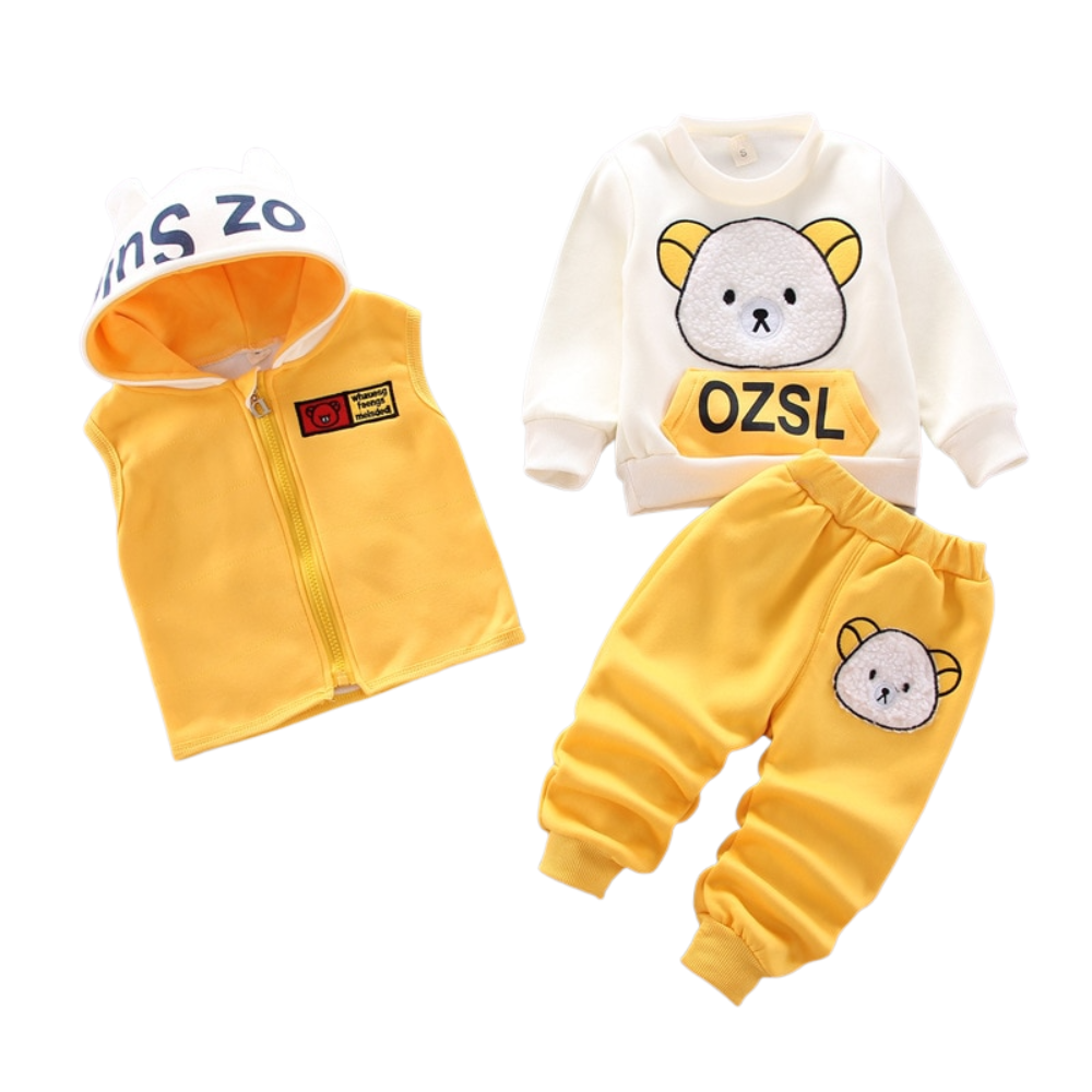 3 Pcs Winter Baby Thick Fleece Bear Jacket Clothes Set