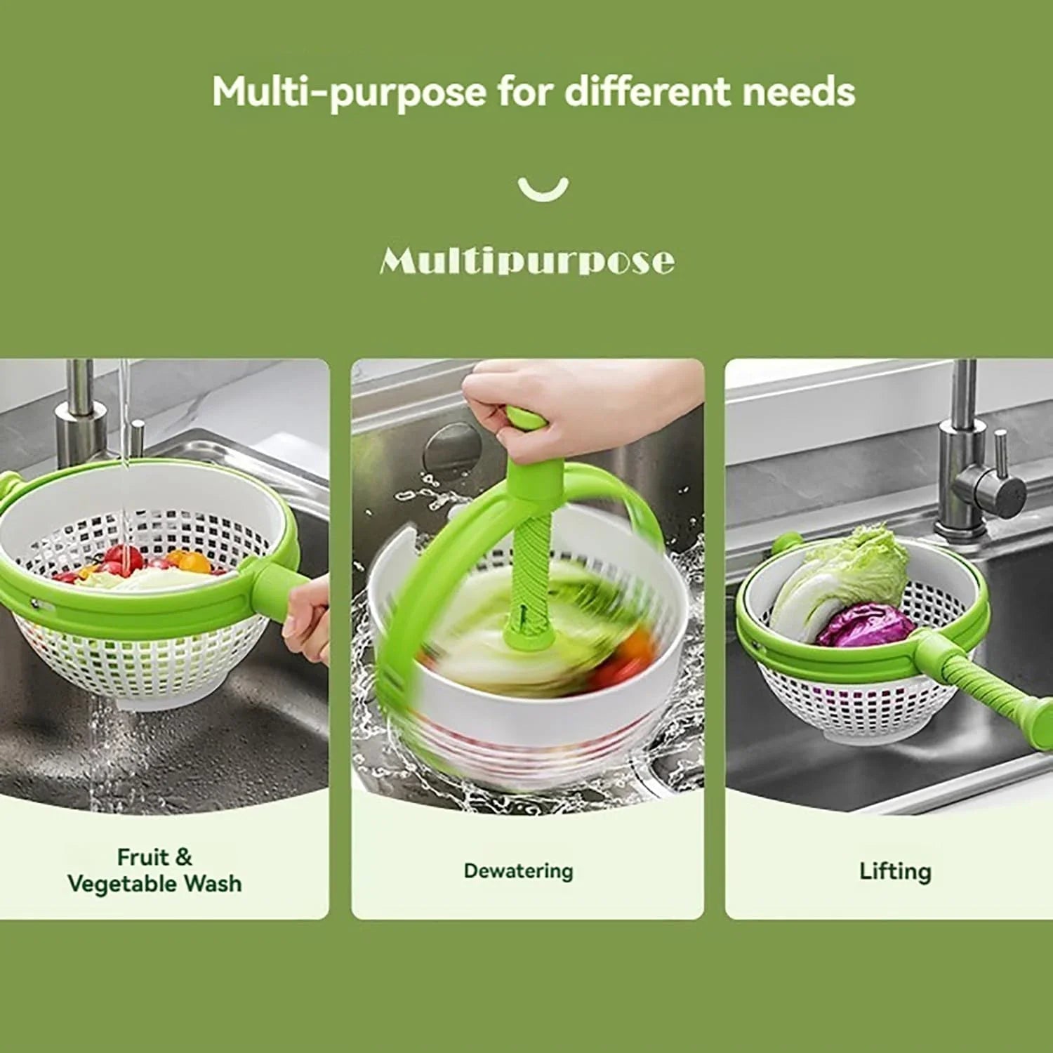 Rotating Drain Vegetable Cleaning and Dehydration Basket
