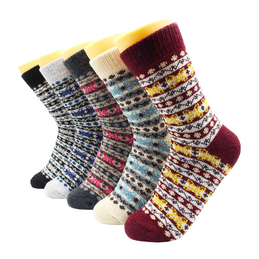 5 Pairs Winter Women's Thicken Thermal Wool Cashmere Snow Socks