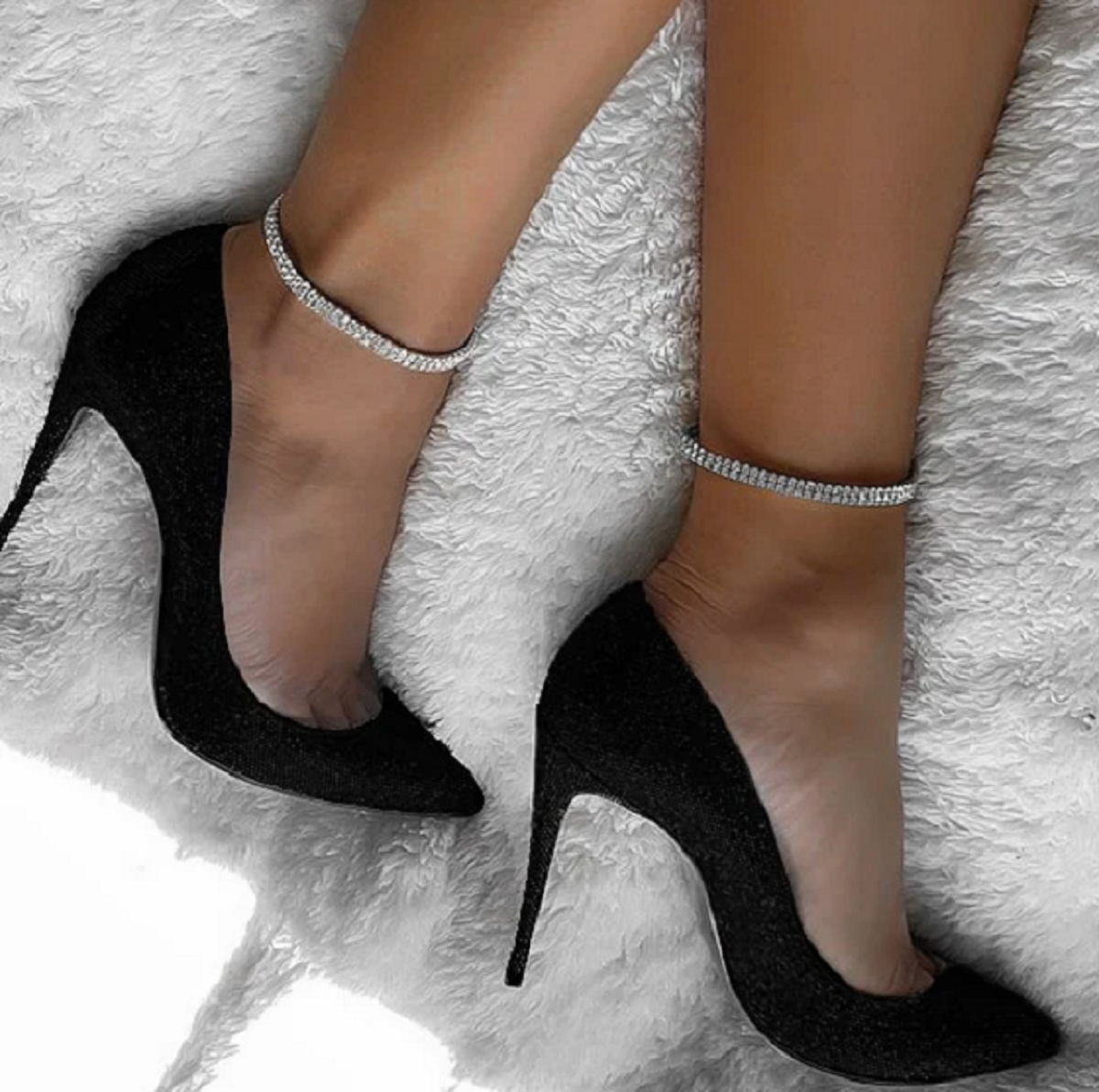 Silver Color Bracelet Anklet Ankle Chain Rhinestones Foot Jewelry