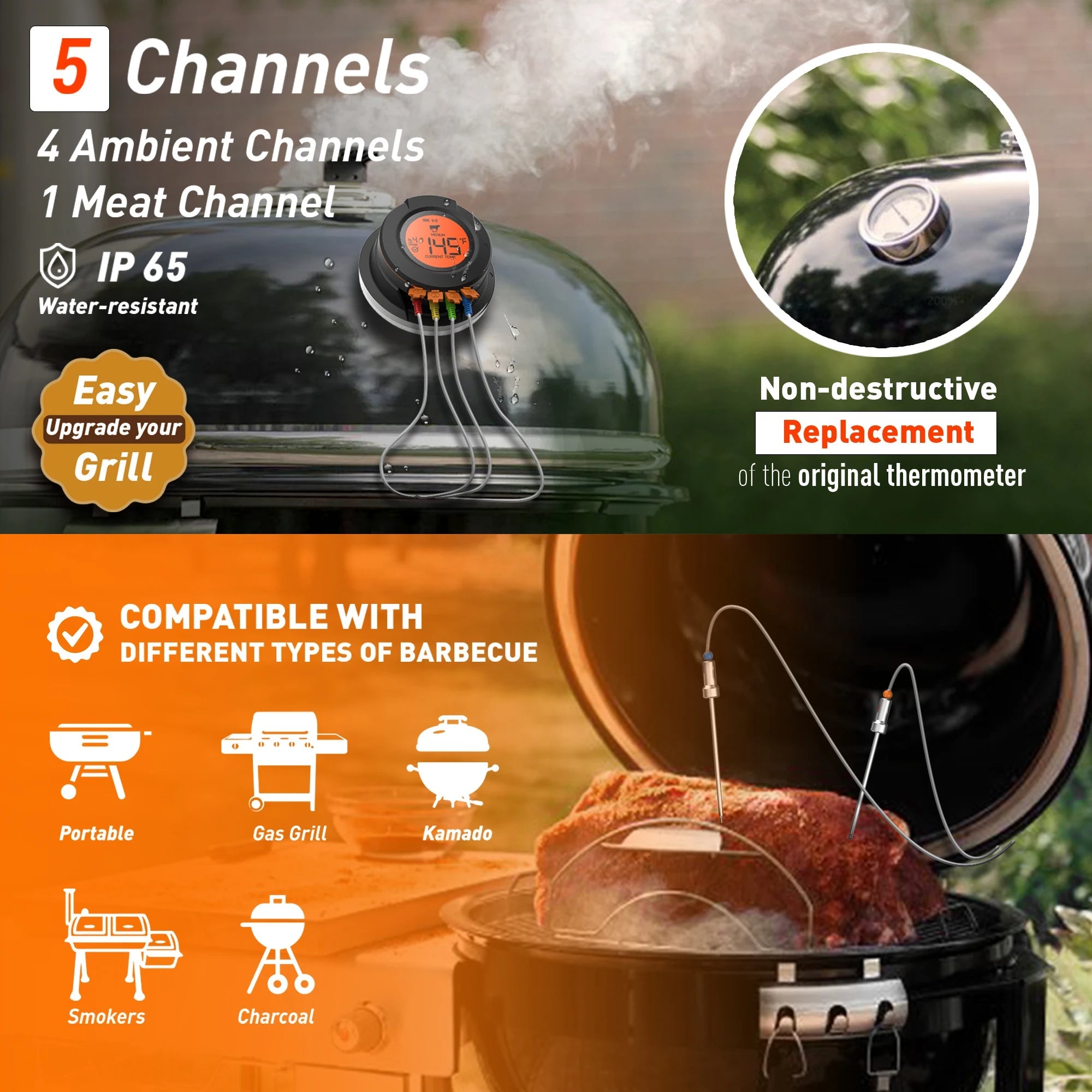 Wireless Bluetooth Meat Thermometer - 2/4-Probe App-Controlled Bbq Oven Grill