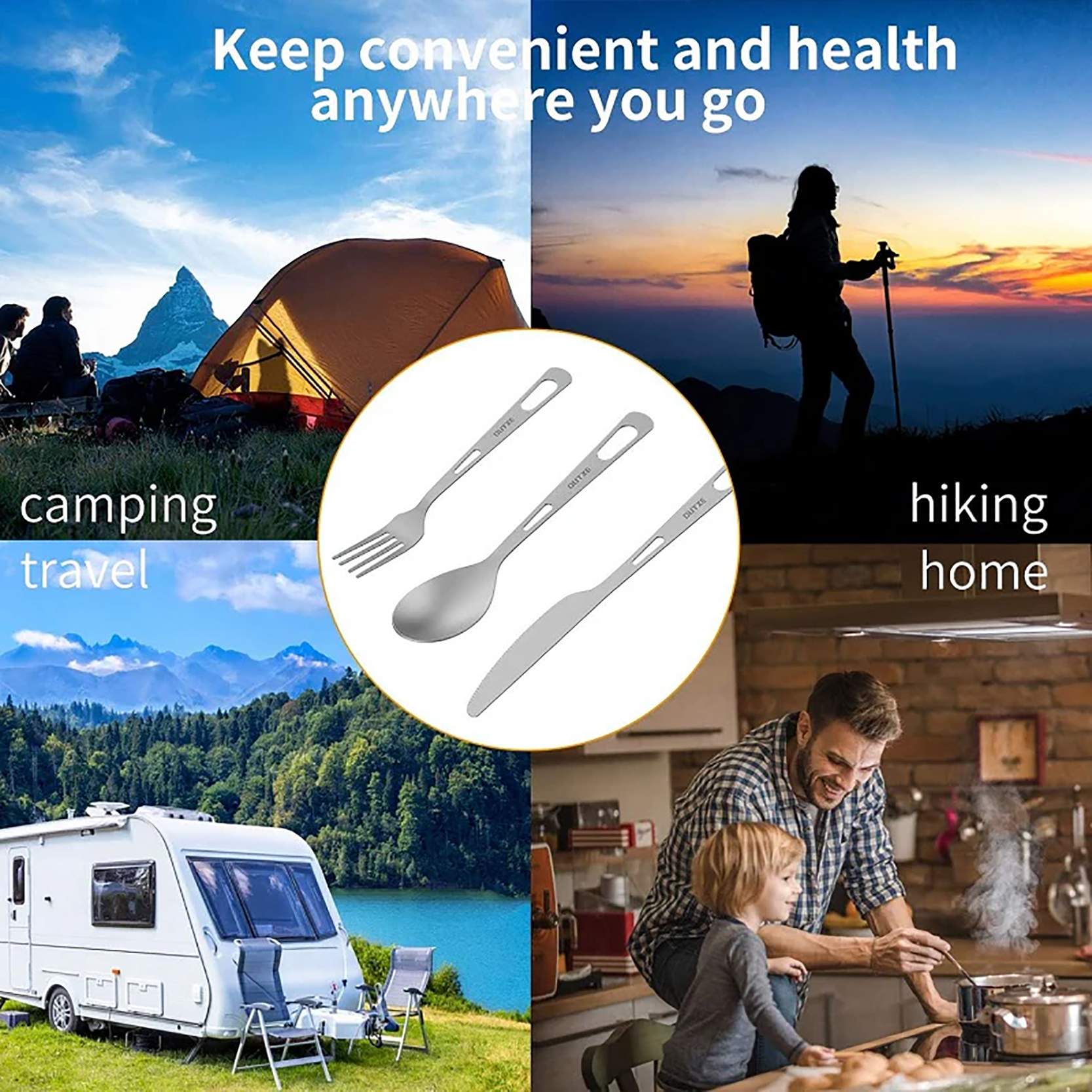 Titanium Flatware Lightweight Camping Utility Cutlery Set