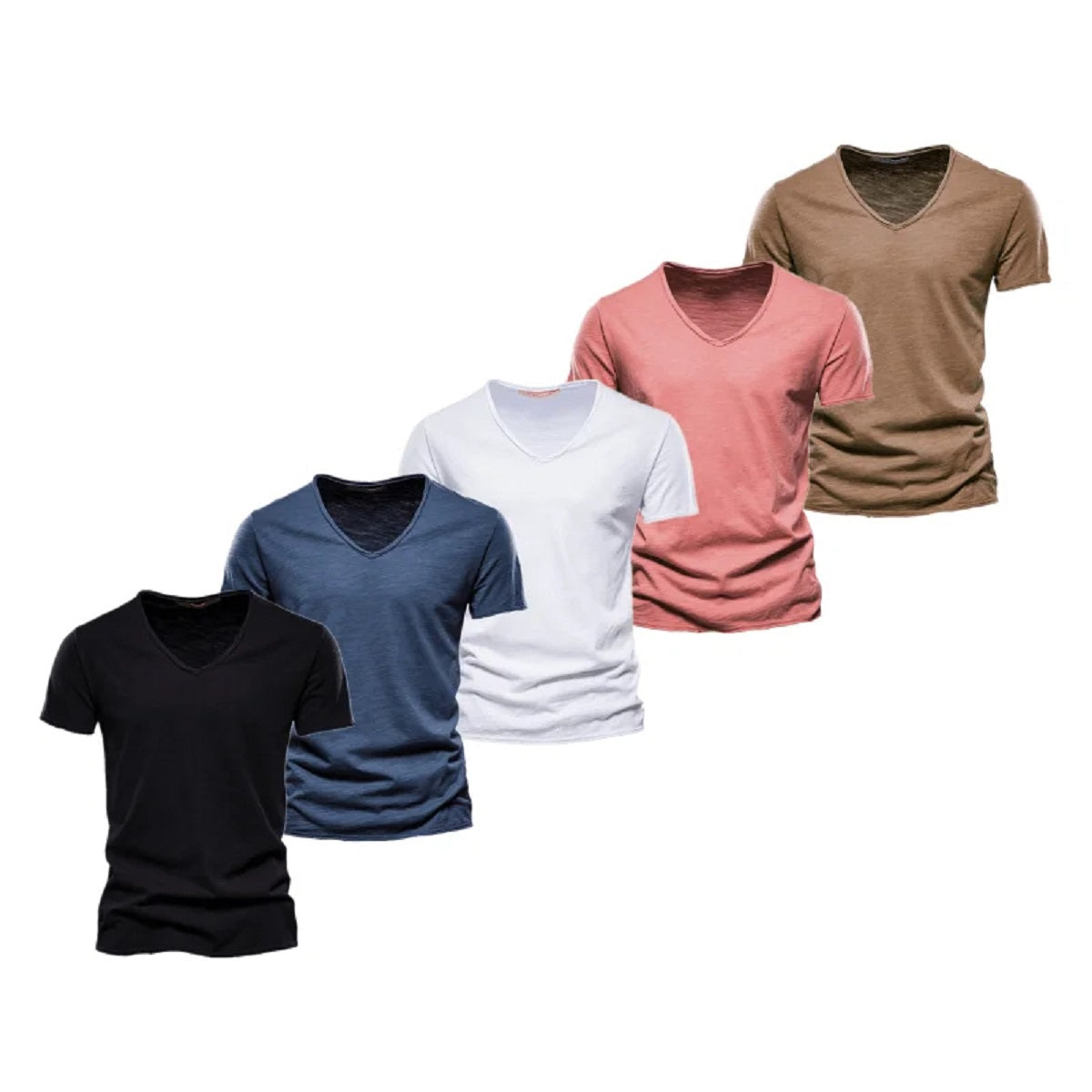 5-Pack Men's Slim Fit V-Neck T-Shirts - Cotton Solid Color Summer Tees