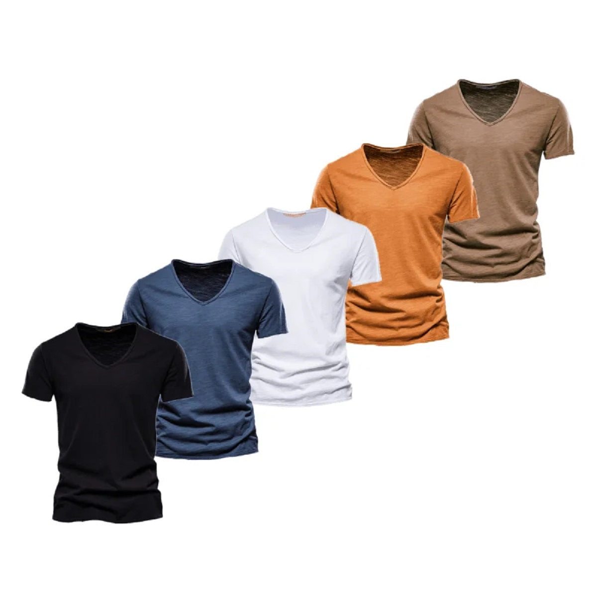 5-Pack Men's Slim Fit V-Neck T-Shirts - Cotton Solid Color Summer Tees
