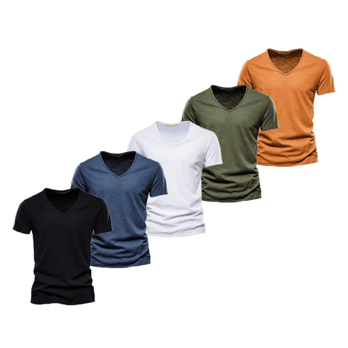 5-Pack Men's Slim Fit V-Neck T-Shirts - Cotton Solid Color Summer Tees