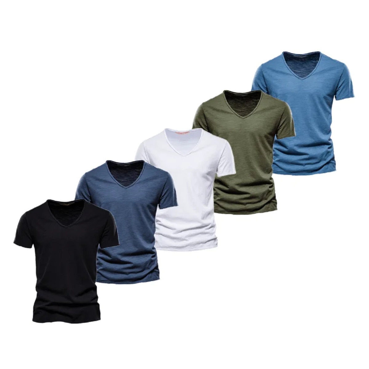 5-Pack Men's Slim Fit V-Neck T-Shirts - Cotton Solid Color Summer Tees