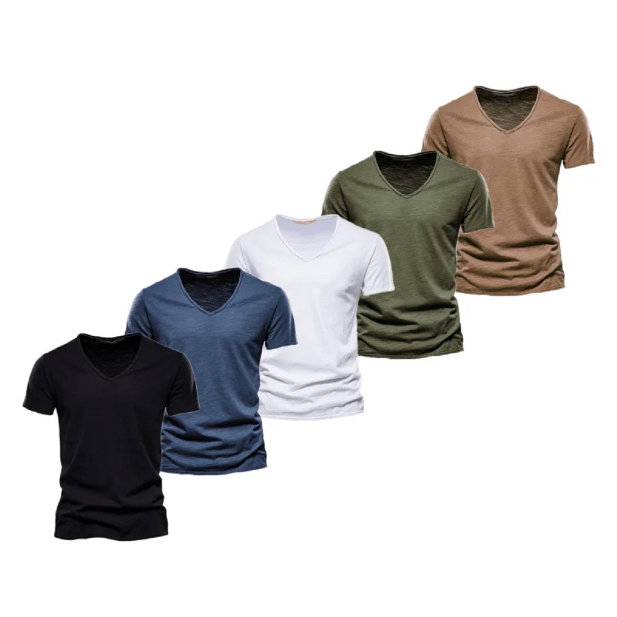 5-Pack Men's Slim Fit V-Neck T-Shirts - Cotton Solid Color Summer Tees