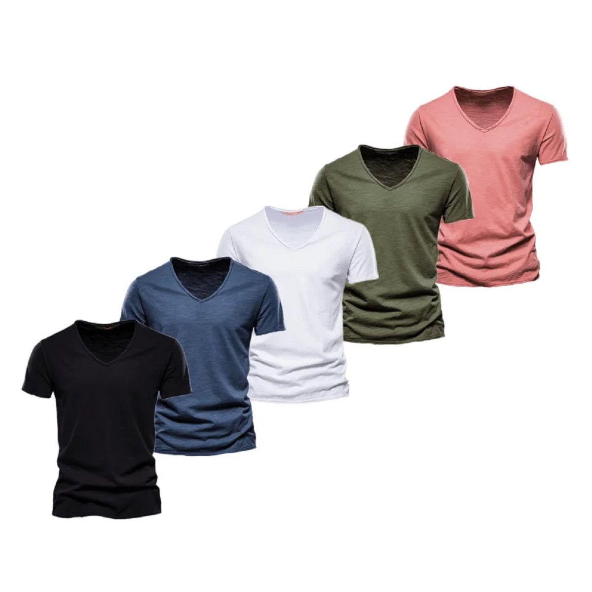 5-Pack Men's Slim Fit V-Neck T-Shirts - Cotton Solid Color Summer Tees