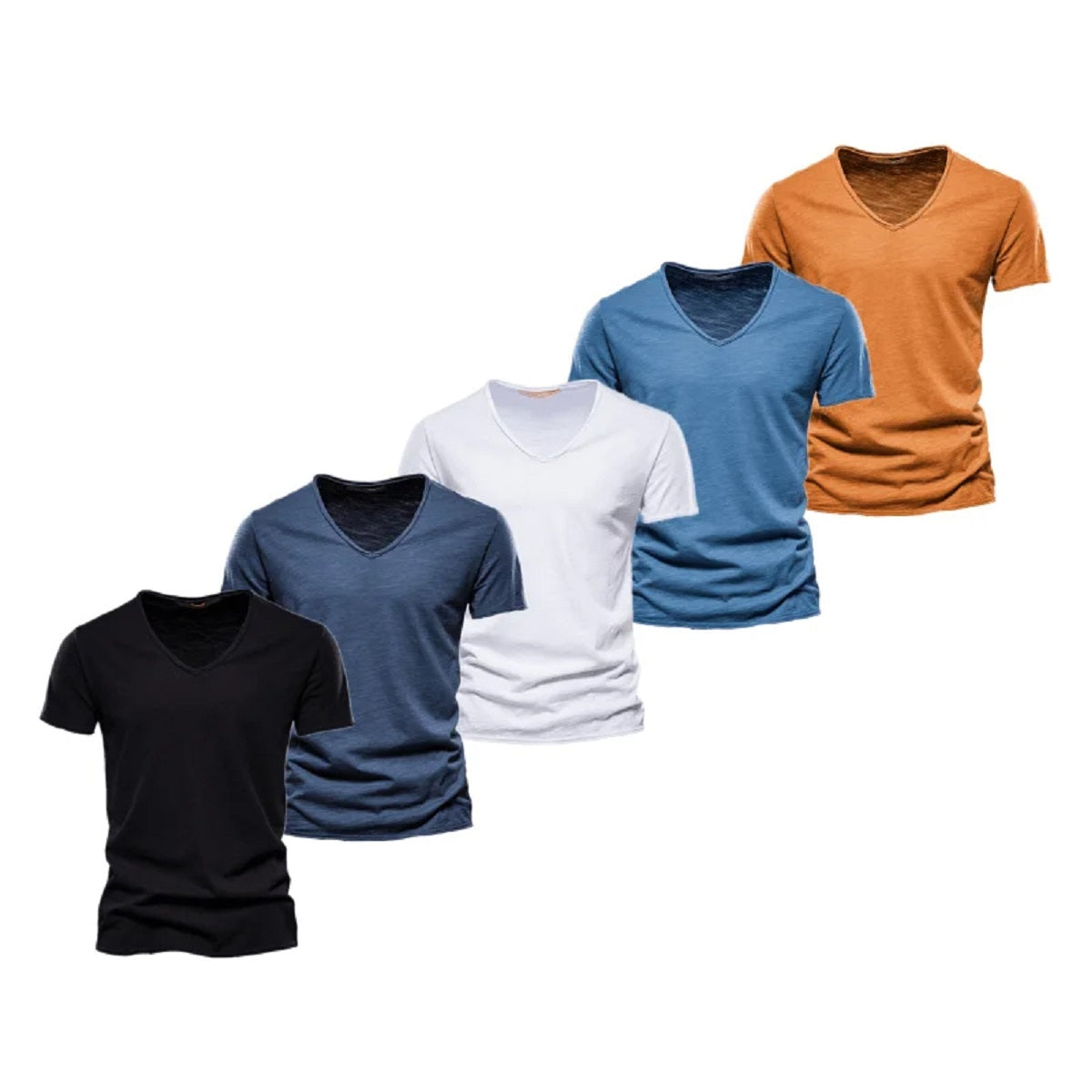 5-Pack Men's Slim Fit V-Neck T-Shirts - Cotton Solid Color Summer Tees
