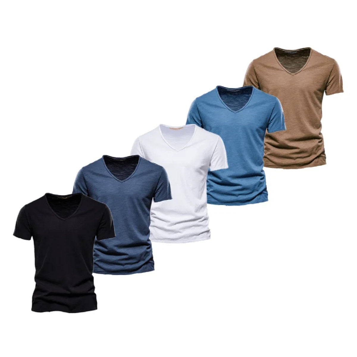 5-Pack Men's Slim Fit V-Neck T-Shirts - Cotton Solid Color Summer Tees