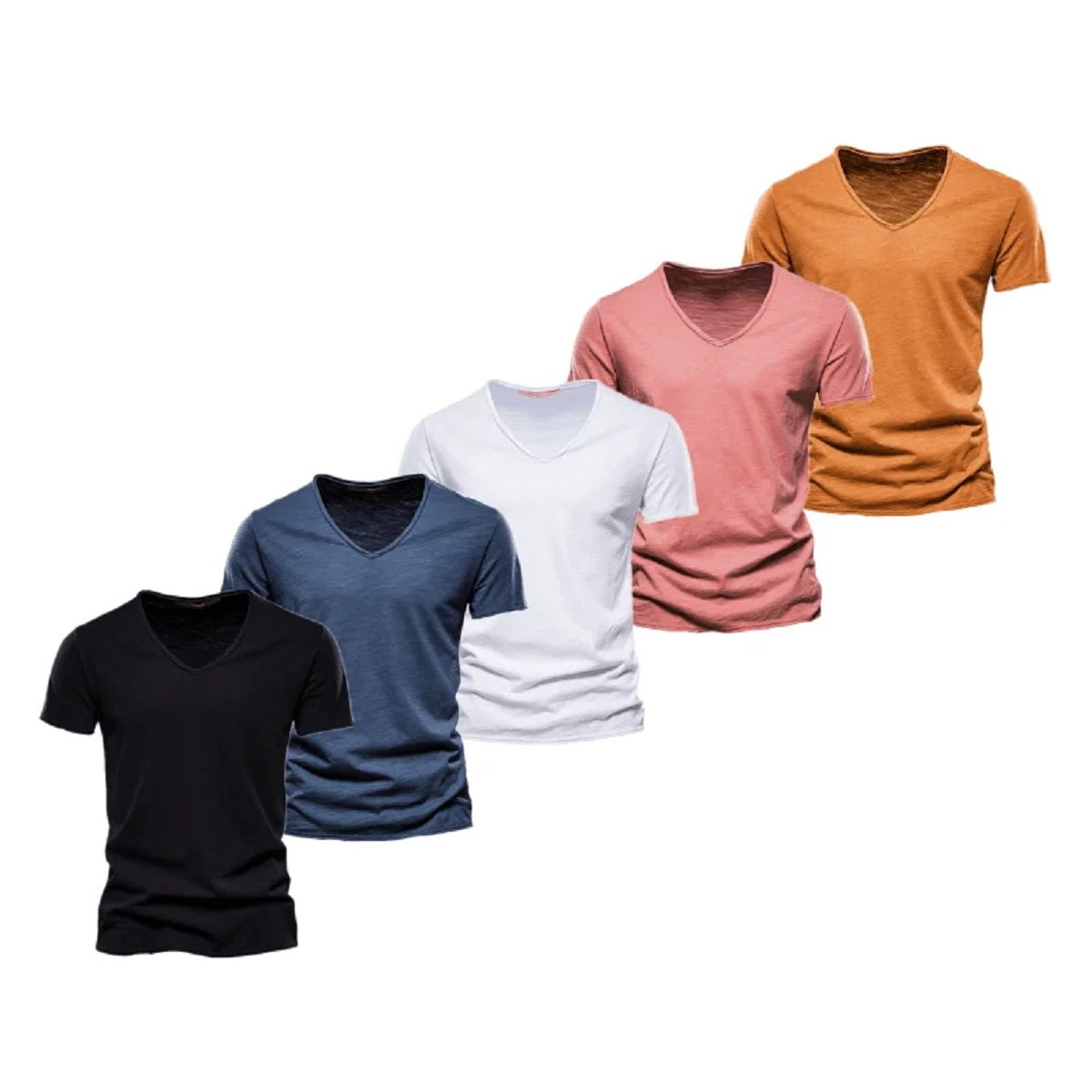 5-Pack Men's Slim Fit V-Neck T-Shirts - Cotton Solid Color Summer Tees