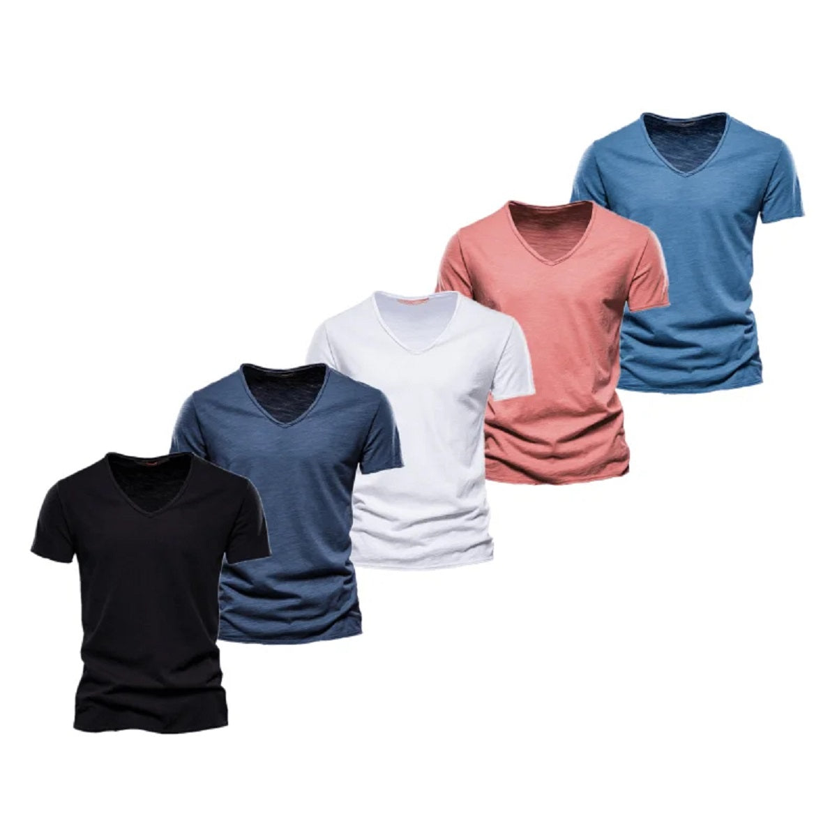 5-Pack Men's Slim Fit V-Neck T-Shirts - Cotton Solid Color Summer Tees