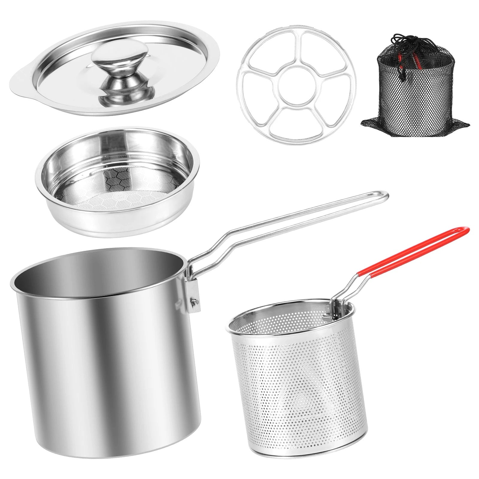 Stainless Steel Deep Fryer Pot - with Strainer Basket and Handle