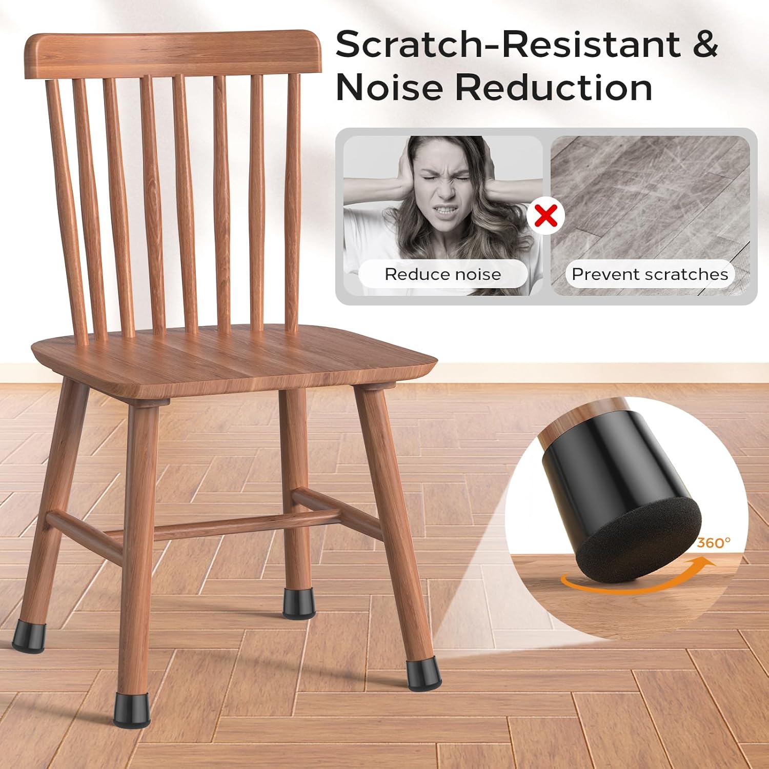 16 Pcs Chair Leg Protectors - Anti-Slip Silicone Felt Covers for Hardwood Floors