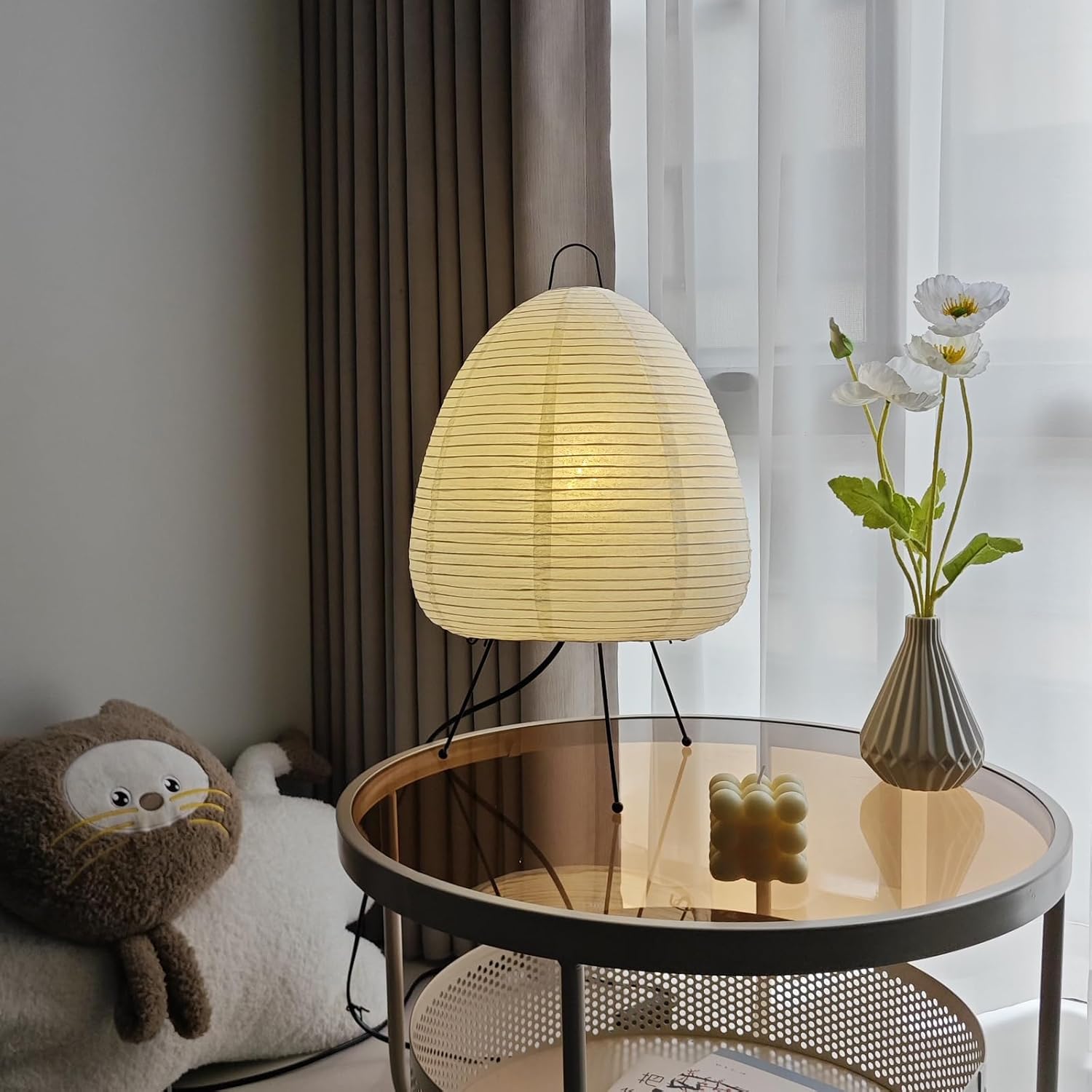 Dimmable Japanese Printed Rice Paper Lantern Table Lamp