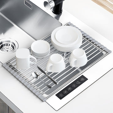 Stainless Steel Folding Dish Drying Rack - Over-Sink Roll-Up Drain Pad and Heat-Resistant Mat