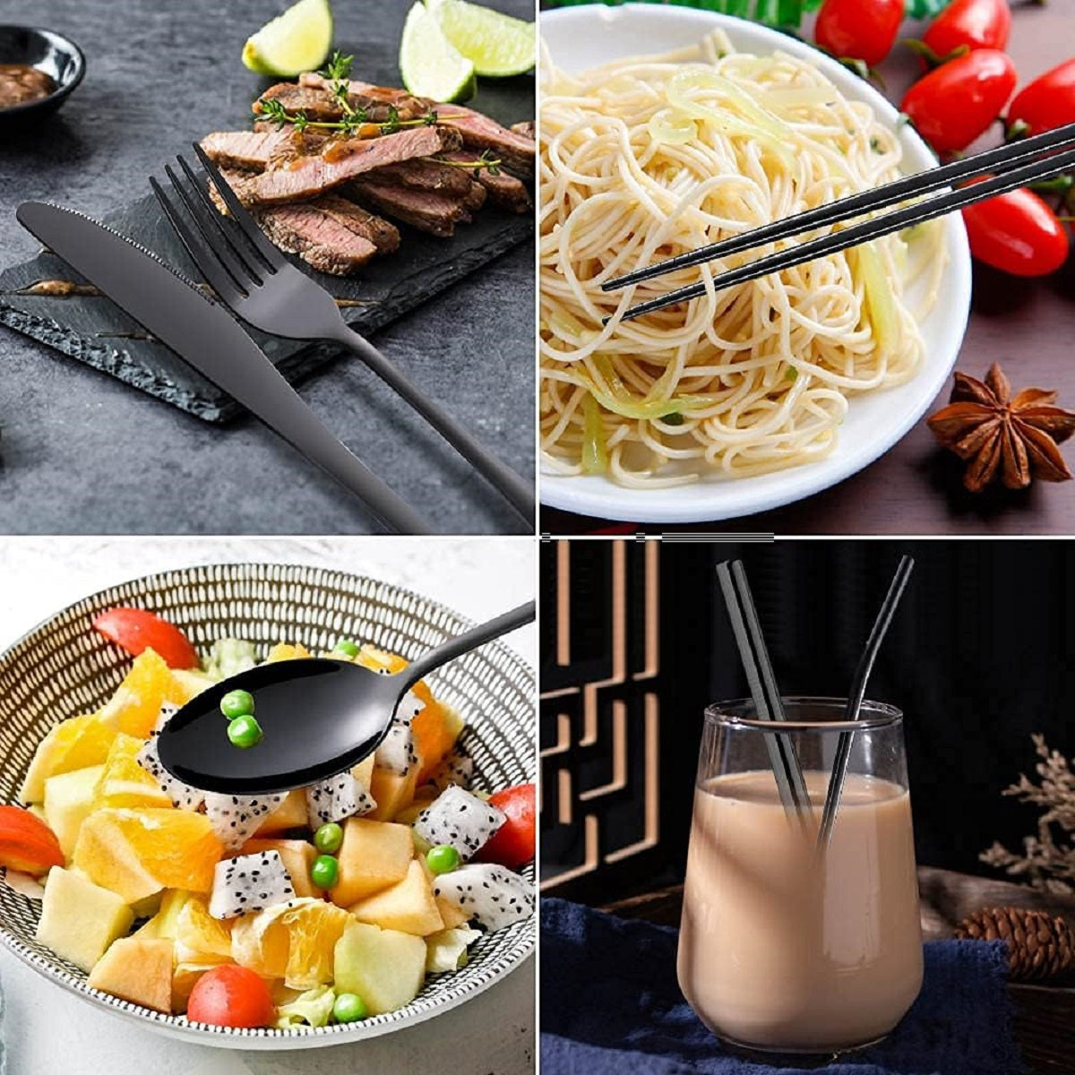 8pcs Reusable Travel Cutlery with Case Stainless Steel Camping Flatware Set