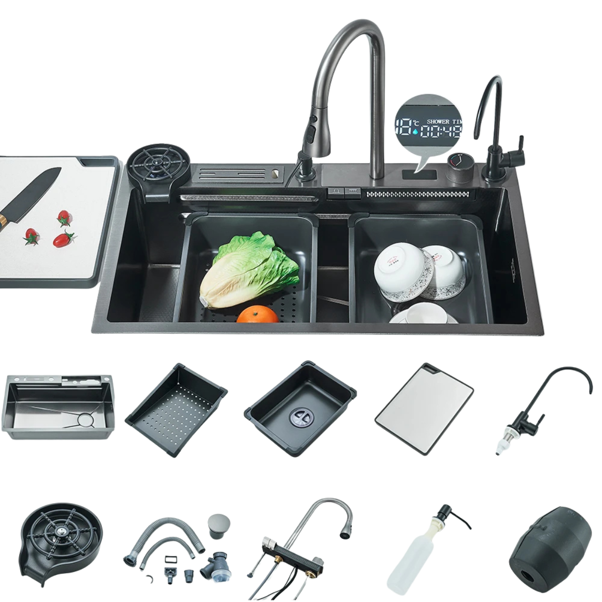 304 Stainless Waterfall Kitchen Sink - Single-Bowl Overmount