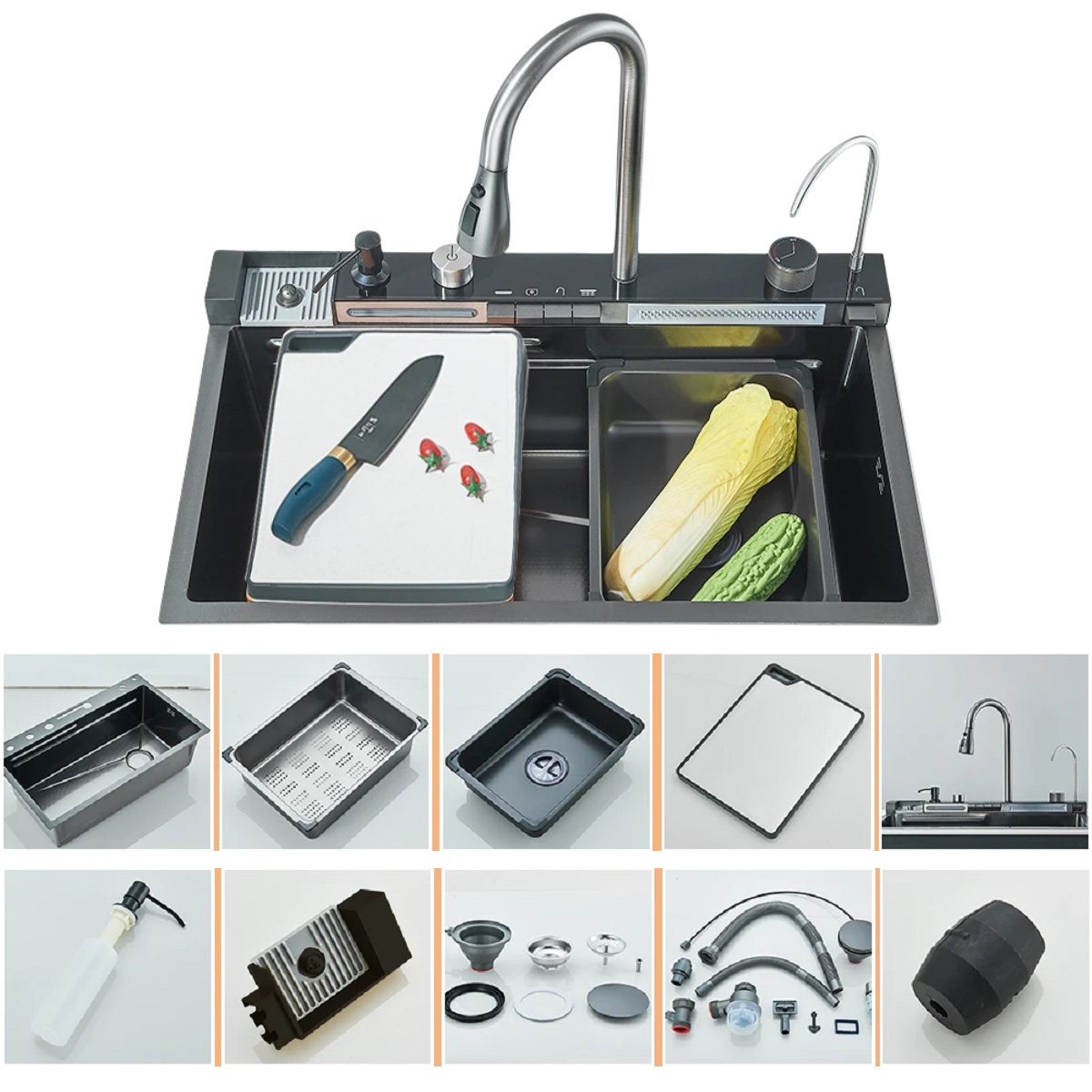 304 Stainless Waterfall Kitchen Sink - Single-Bowl Overmount