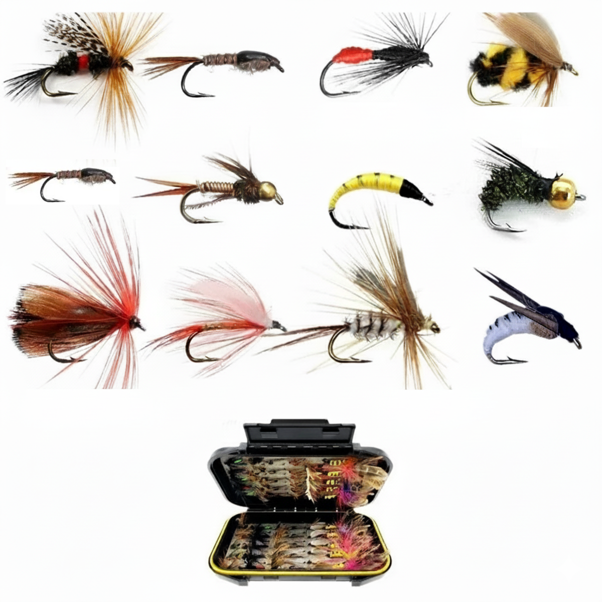 Trout Fly Fishing Lure Set - 32-112 Pcs Dry Wet Flies with Fly Box