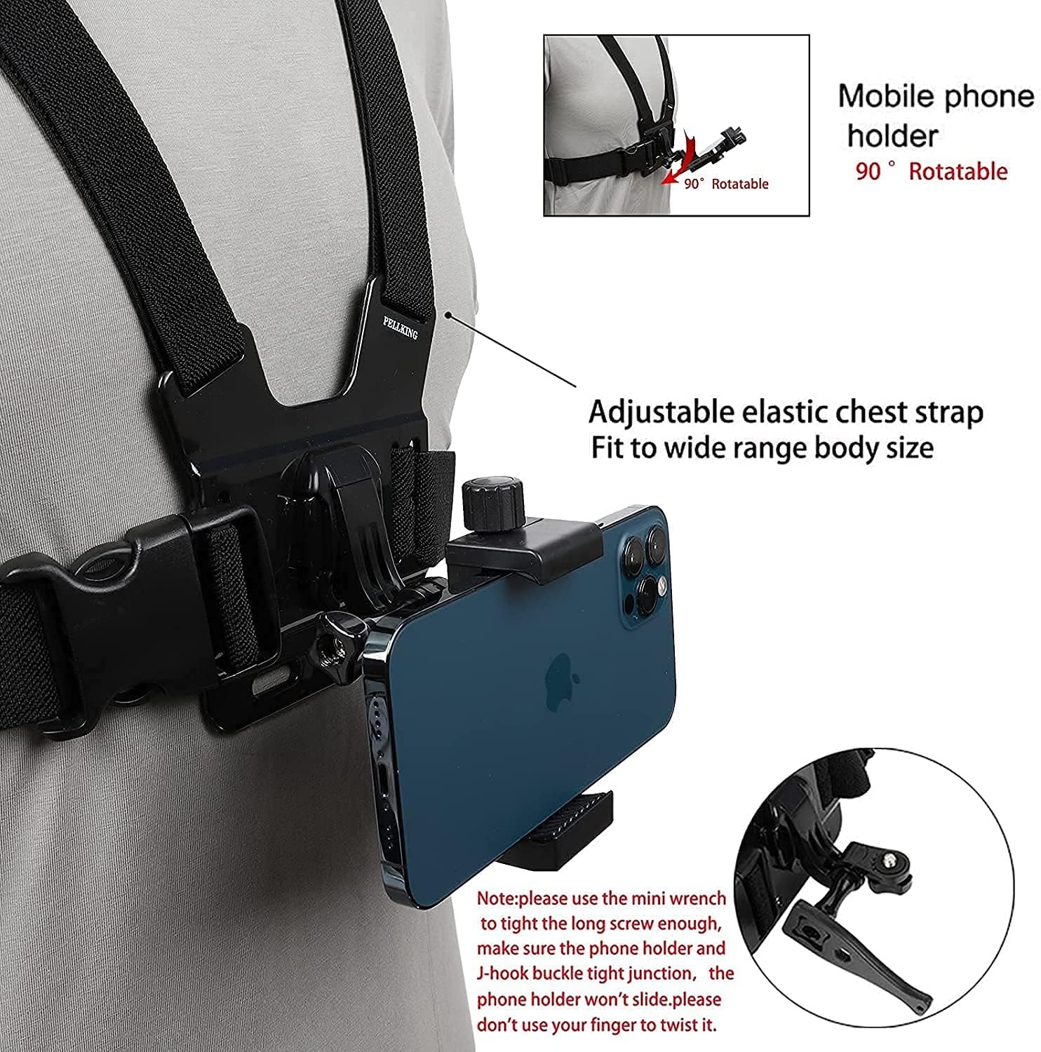 Adjustable Phone Clip Holder with Chest Strap