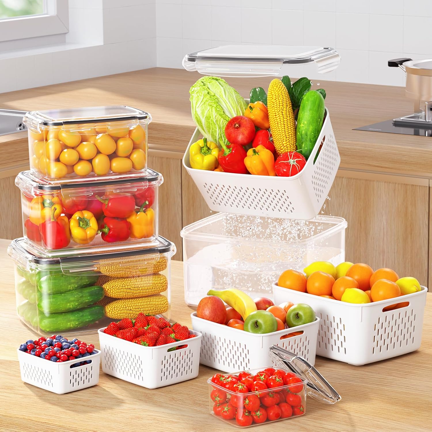 Refrigerator Storage Box Fridge Organizer Fresh Vegetable Fruit Drain Basket