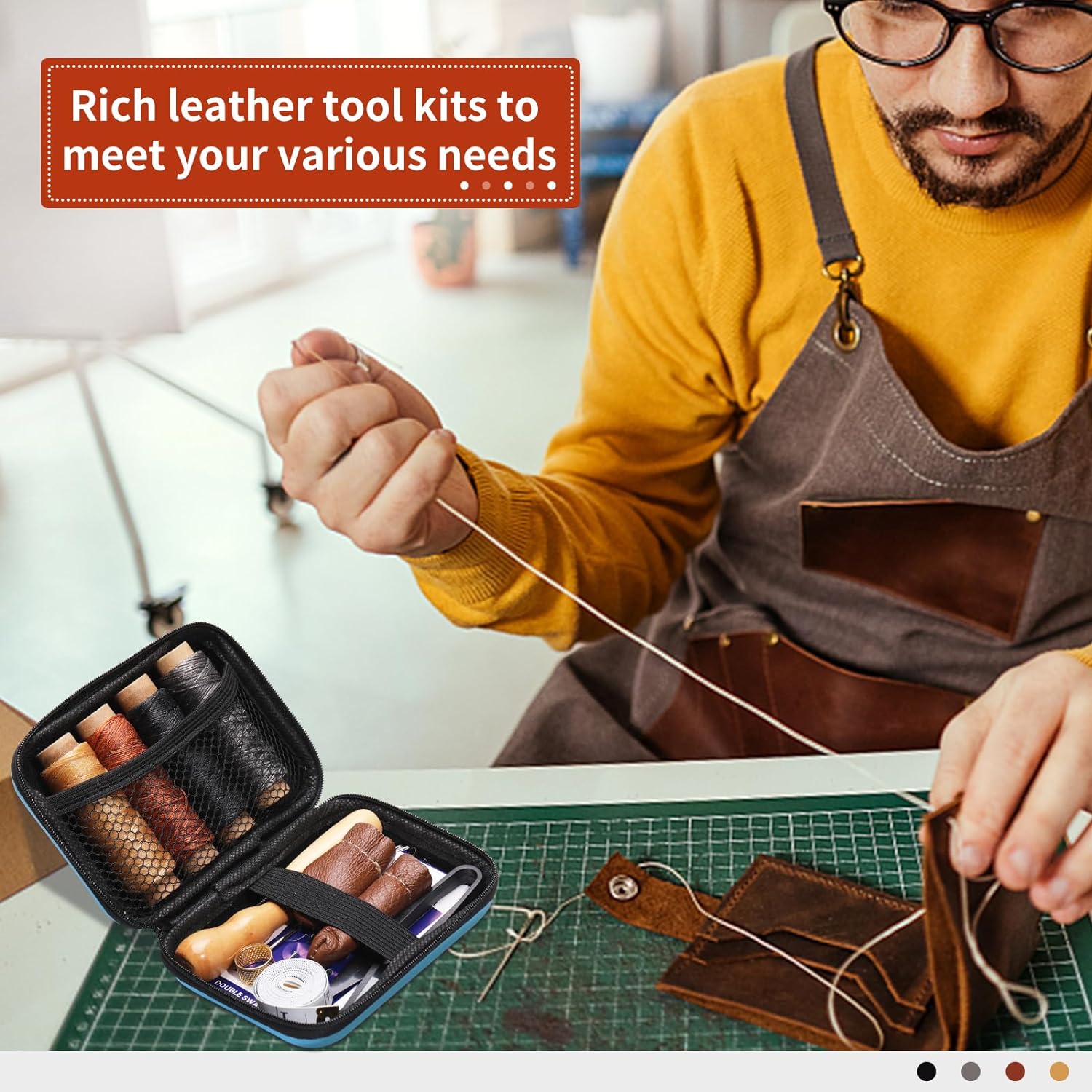 Leather Sewing Tools with Waxed Thread and Needle DIY Handmade Craft Set