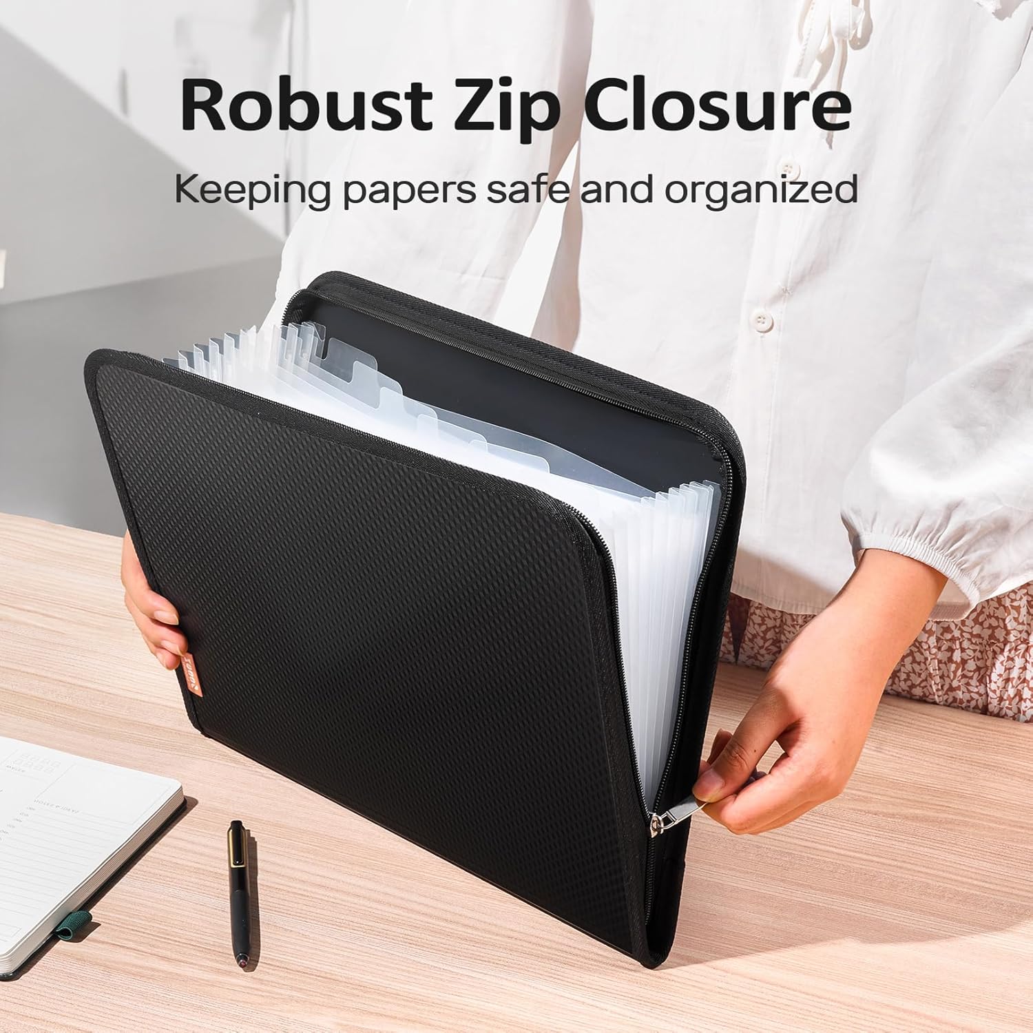 Accordion File Organizer with Safe Zipper