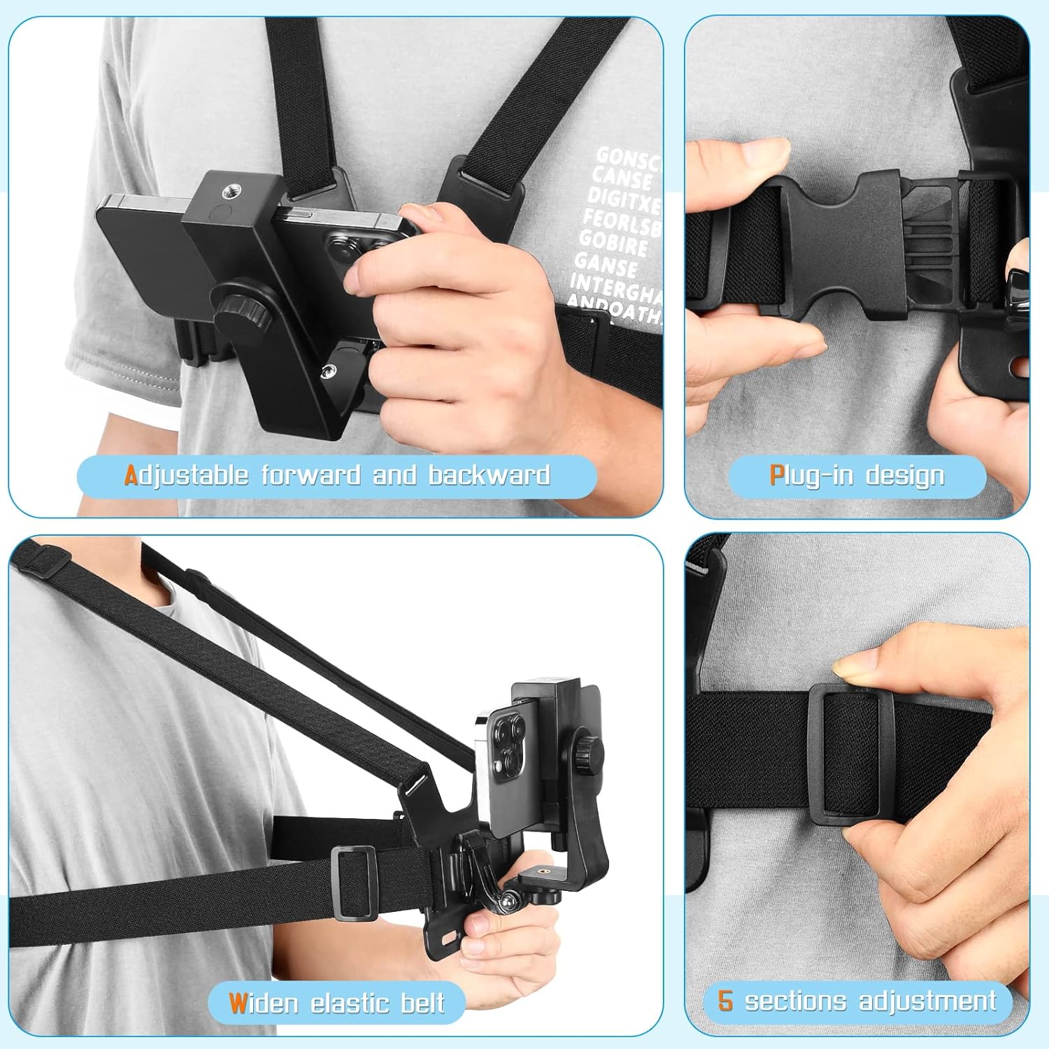 Adjustable Phone Clip Holder with Chest Strap