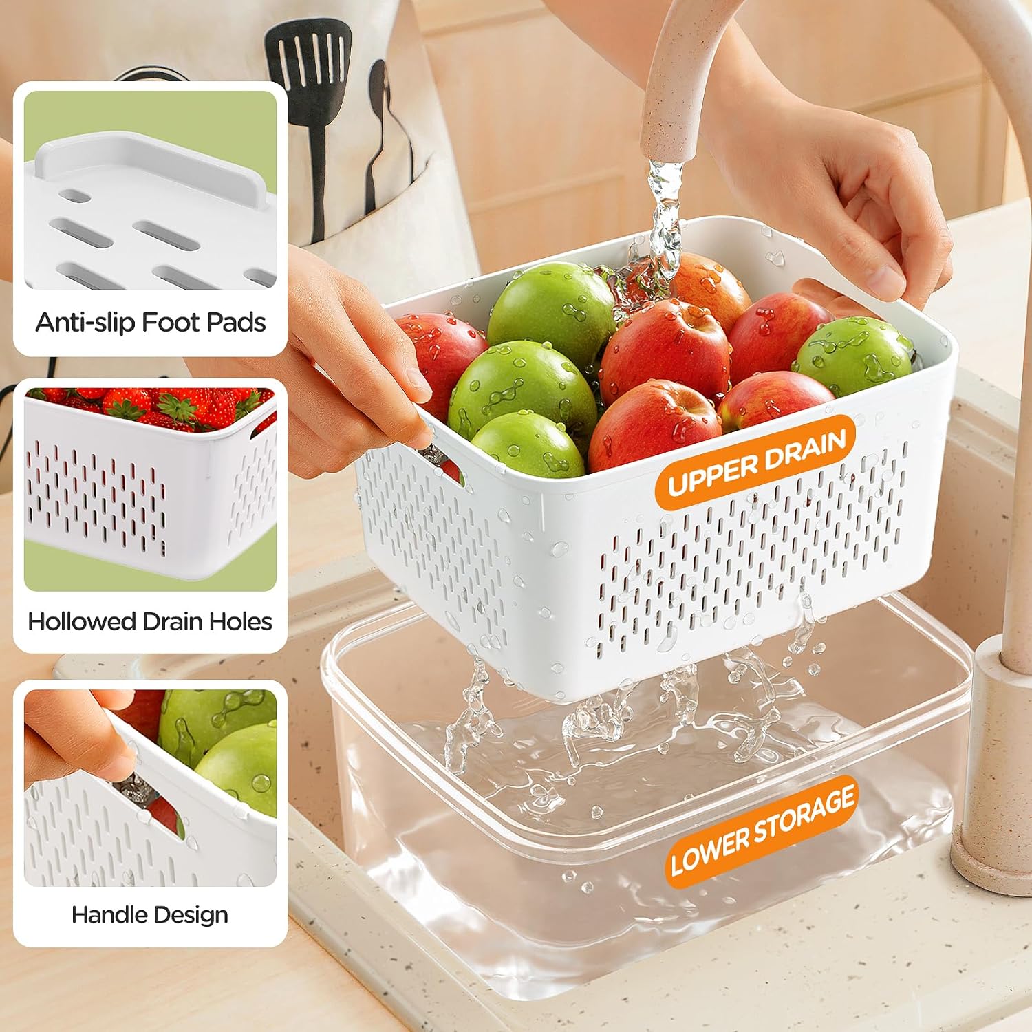Refrigerator Storage Box Fridge Organizer Fresh Vegetable Fruit Drain Basket